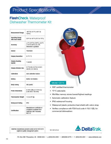 Download FlashCheck Waterproof Dishwasher Thermometer Kit Spec Sheet
